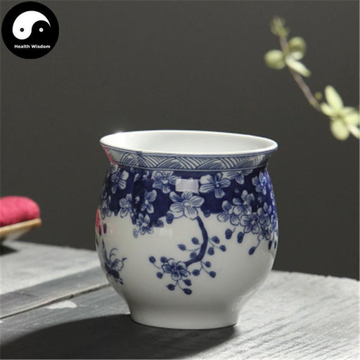 Double Wall Ceramic Tea Cups 70ml*4pcs, Blue Plum Blossom