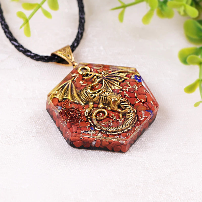 Dragon Mythology Pendants With Natural Red Jasper Orgone Energy Generator Orgonite Necklace Lucky Blessing Protection Chakra Jewelry-Health Wisdom™