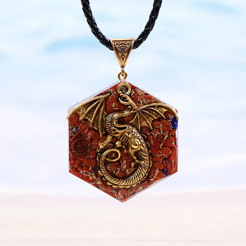 Dragon Mythology Pendants With Natural Red Jasper Orgone Energy Generator Orgonite Necklace Lucky Blessing Protection Chakra Jewelry-Health Wisdom™