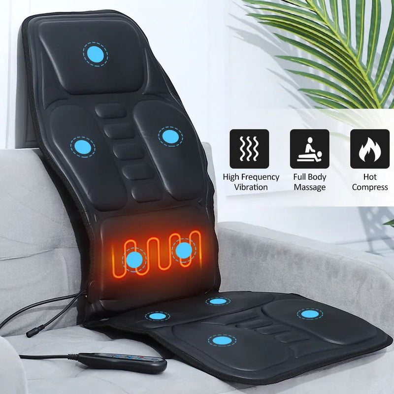 Electric Back Massager Chair Cushion Heating Vibration Home Office Lumbar Neck Mattress Pain Relief PU Seat 9 Modes-Health Wisdom™
