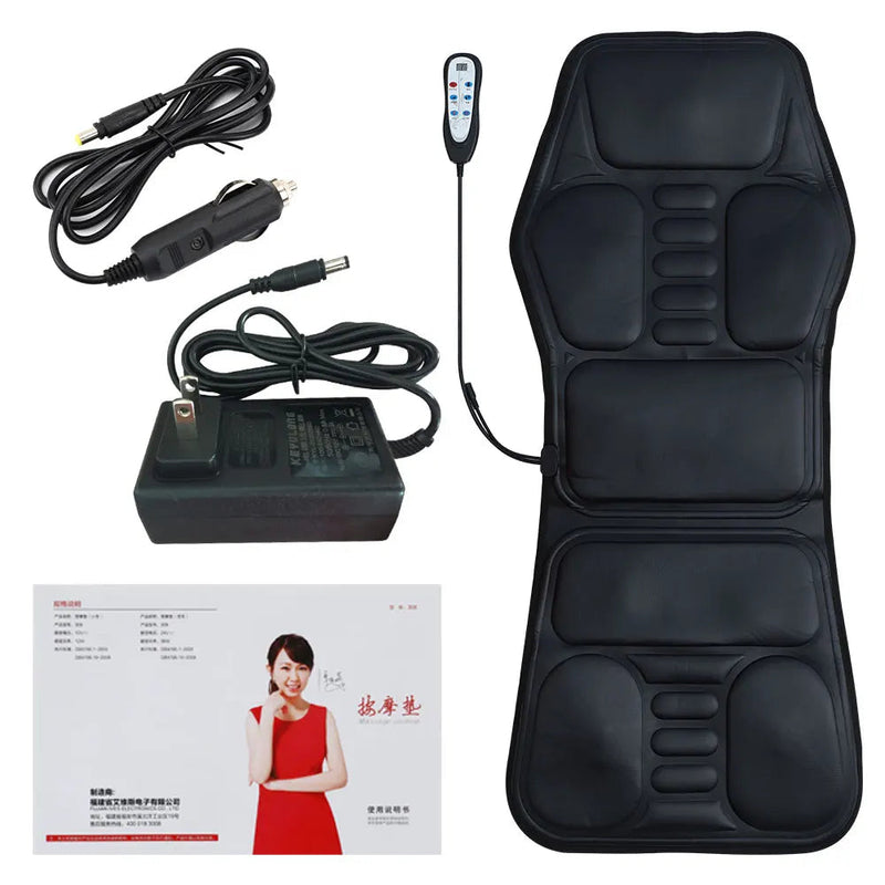 Electric Back Massager Chair Cushion Heating Vibration Home Office Lumbar Neck Mattress Pain Relief PU Seat 9 Modes-Health Wisdom™