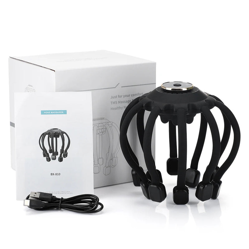 Electric Head Scalp Massager Octopus Claw Stress Relax Pain Relief Hair Stimulation Headache Scratcher Vibrator 4 Modes Music-Health Wisdom™