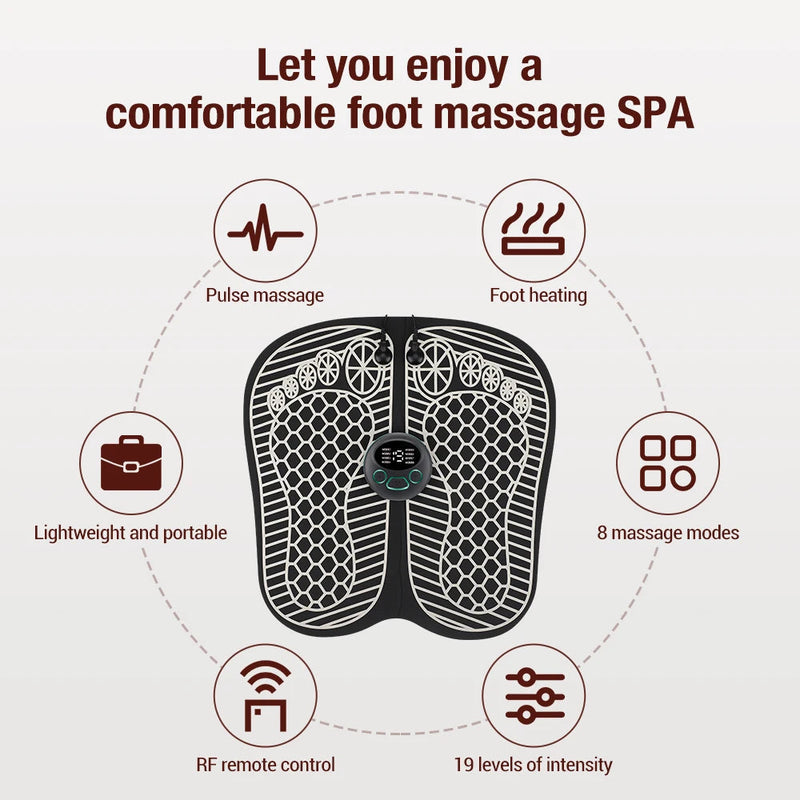 Eletric Heated EMS Foot Massage Machine Tens Fisioterapia Feet Blood Circulation 8 Modes 9-level Microcurrent Muscle Stimulation-Health Wisdom™