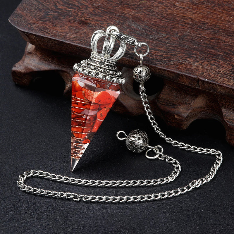 Energy Healing Chakra Orgone Pendulum for Dowsing Divination Pointed Natural Orgonite Chips Crystal Stone Pendant Yoga Meditation Pendulo-Health Wisdom™