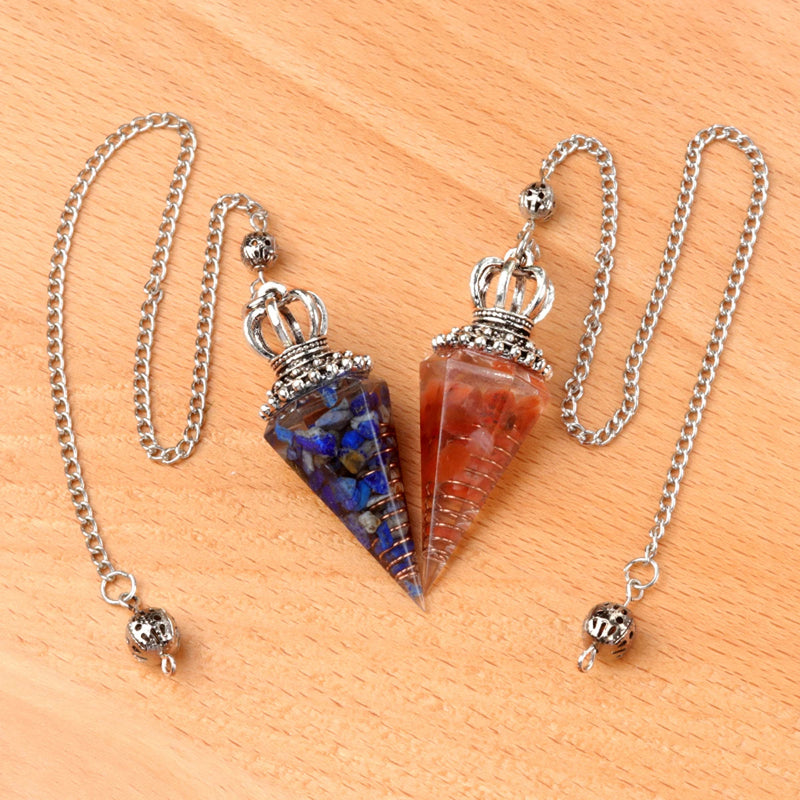 Energy Healing Chakra Orgone Pendulum for Dowsing Divination Pointed Natural Orgonite Chips Crystal Stone Pendant Yoga Meditation Pendulo-Health Wisdom™