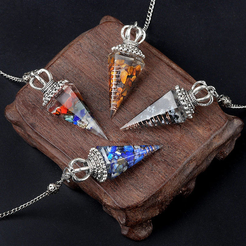 Energy Healing Chakra Orgone Pendulum for Dowsing Divination Pointed Natural Orgonite Chips Crystal Stone Pendant Yoga Meditation Pendulo-Health Wisdom™
