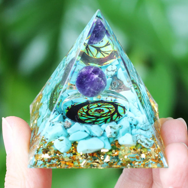 Energy Pyramid Orgonite Crystals Stone Orgone Pyramid Natural Amethyst Peridot Reiki Chakra Energy Generator Meditation Tool-Health Wisdom™