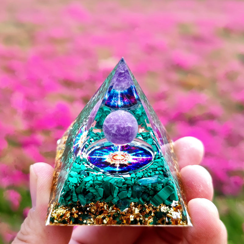 Energy Pyramid Orgonite Crystals Stone Orgone Pyramid Natural Amethyst Peridot Reiki Chakra Energy Generator Meditation Tool-Health Wisdom™