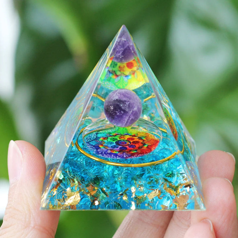 Energy Pyramid Orgonite Crystals Stone Orgone Pyramid Natural Amethyst Peridot Reiki Chakra Energy Generator Meditation Tool-Health Wisdom™