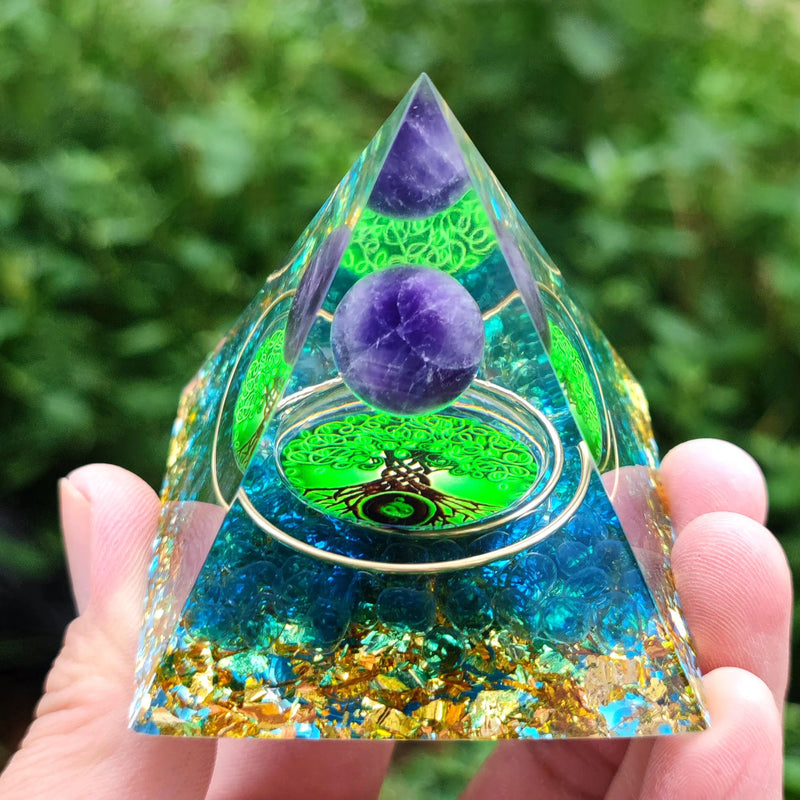 Energy Pyramid Orgonite Crystals Stone Orgone Pyramid Natural Amethyst Peridot Reiki Chakra Energy Generator Meditation Tool-Health Wisdom™