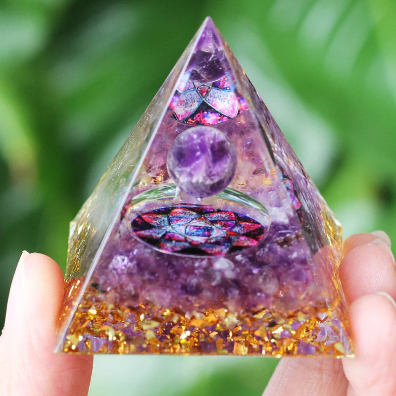 Energy Pyramid Orgonite Crystals Stone Orgone Pyramid Natural Amethyst Peridot Reiki Chakra Energy Generator Meditation Tool-Health Wisdom™
