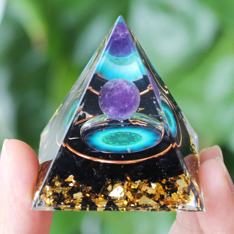 Energy Pyramid Orgonite Crystals Stone Orgone Pyramid Natural Amethyst Peridot Reiki Chakra Energy Generator Meditation Tool-Health Wisdom™