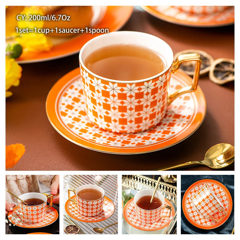 Europe Bone China Coffee Cup Saucer Spoon Set 200ml Luxury Ceramic Mug Top-grade Porcelain Tea Cup Cafe Teaware Party Drinkware-Health Wisdom™