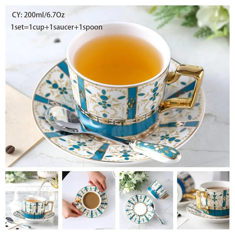Europe Bone China Coffee Cup Saucer Spoon Set 200ml Luxury Ceramic Mug Top-grade Porcelain Tea Cup Cafe Teaware Party Drinkware-Health Wisdom™