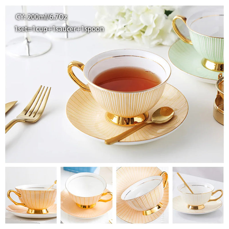 Europe Bone China Coffee Cup Saucer Spoon Set 200ml Luxury Ceramic Mug Top-grade Porcelain Tea Cup Cafe Teaware Party Drinkware-Health Wisdom™