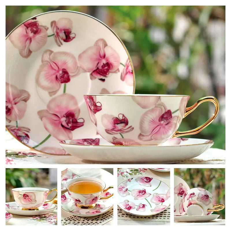 Europe Bone China Coffee Cup Saucer Spoon Set 200ml Luxury Ceramic Mug Top-grade Porcelain Tea Cup Cafe Teaware Party Drinkware-Health Wisdom™