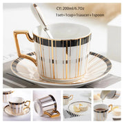 Europe Bone China Coffee Cup Saucer Spoon Set 200ml Luxury Ceramic Mug Top-grade Porcelain Tea Cup Cafe Teaware Party Drinkware-Health Wisdom™