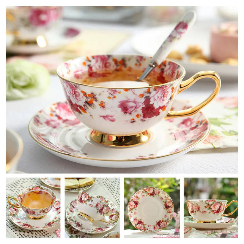 Europe Bone China Coffee Cup Saucer Spoon Set 200ml Luxury Ceramic Mug Top-grade Porcelain Tea Cup Cafe Teaware Party Drinkware-Health Wisdom™