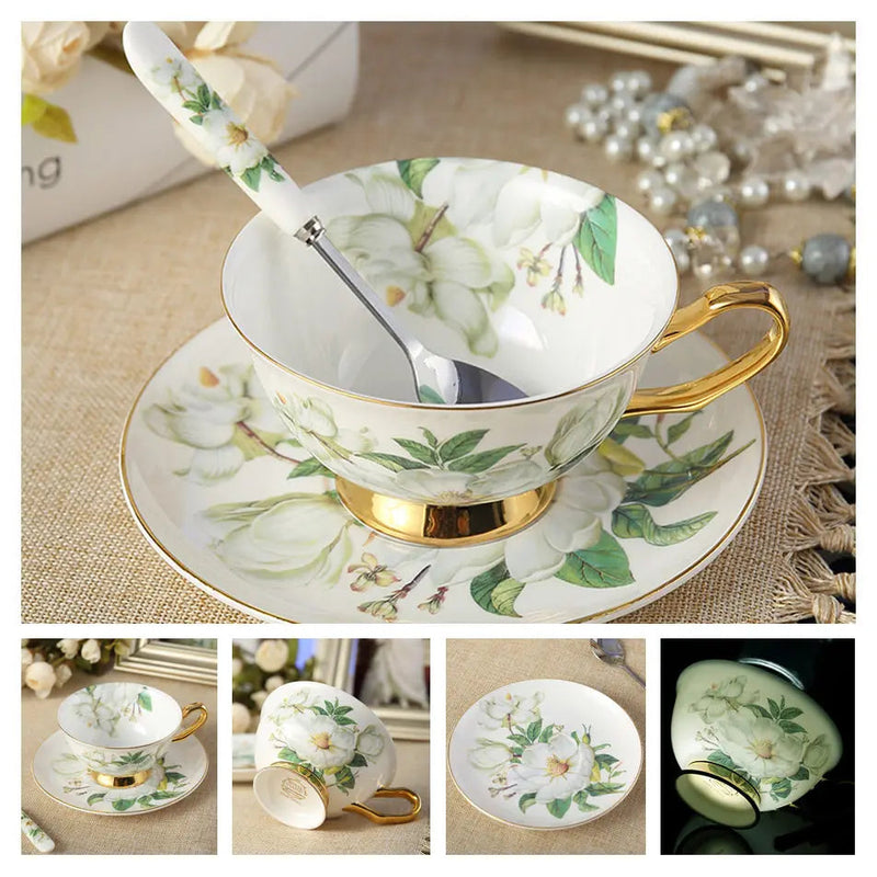 Europe Bone China Coffee Cup Saucer Spoon Set 200ml Luxury Ceramic Mug Top-grade Porcelain Tea Cup Cafe Teaware Party Drinkware-Health Wisdom™