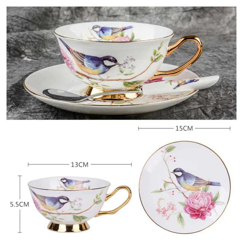 Europe Bone China Coffee Cup Saucer Spoon Set 200ml Luxury Ceramic Mug Top-grade Porcelain Tea Cup Cafe Teaware Party Drinkware-Health Wisdom™