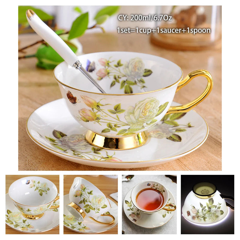 Europe Bone China Coffee Cup Saucer Spoon Set 200ml Luxury Ceramic Mug Top-grade Porcelain Tea Cup Cafe Teaware Party Drinkware-Health Wisdom™