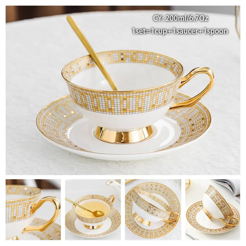 Europe Bone China Coffee Cup Saucer Spoon Set 200ml Luxury Ceramic Mug Top-grade Porcelain Tea Cup Cafe Teaware Party Drinkware-Health Wisdom™