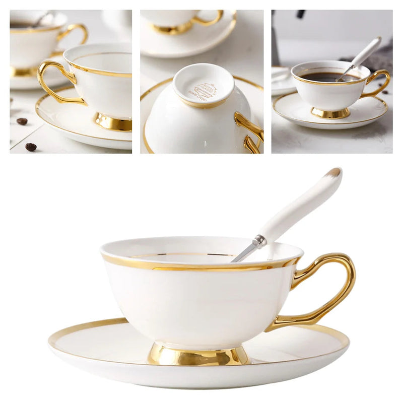 Europe Bone China Coffee Cup Saucer Spoon Set 200ml Luxury Ceramic Mug Top-grade Porcelain Tea Cup Cafe Teaware Party Drinkware-Health Wisdom™