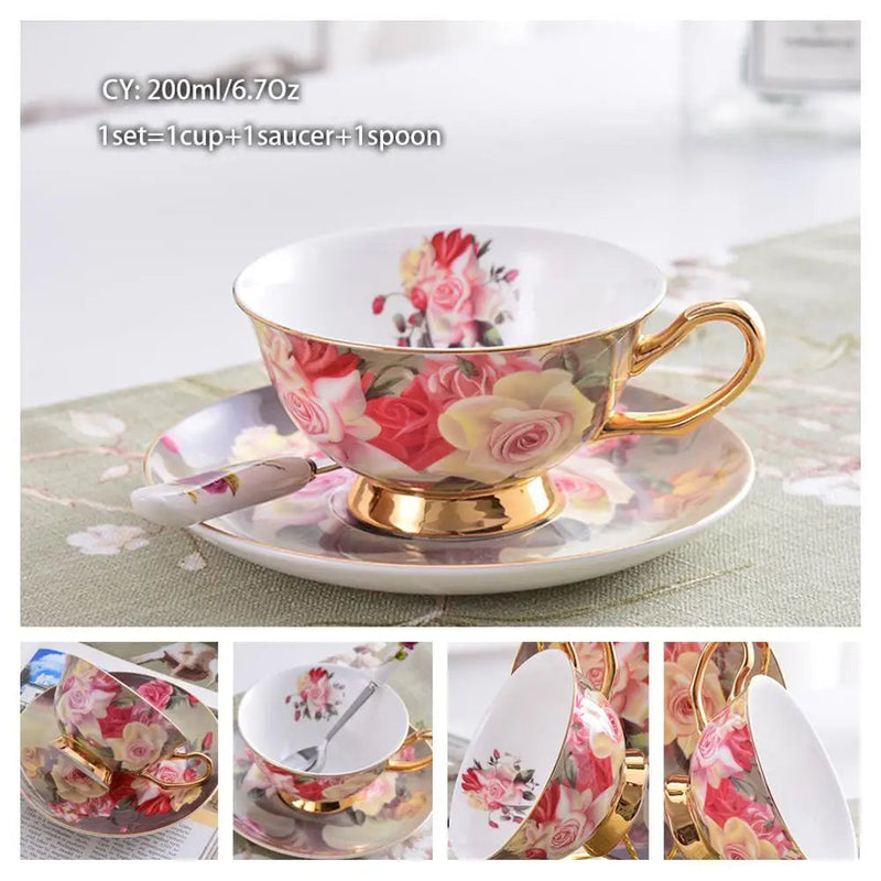 Europe Bone China Coffee Cup Saucer Spoon Set 200ml Luxury Ceramic Mug Top-grade Porcelain Tea Cup Cafe Teaware Party Drinkware-Health Wisdom™
