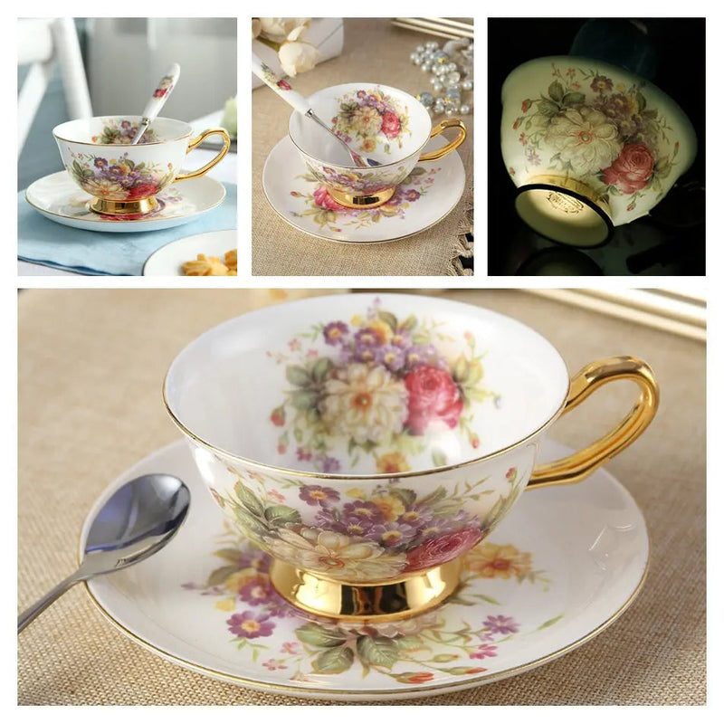 Europe Bone China Coffee Cup Saucer Spoon Set 200ml Luxury Ceramic Mug Top-grade Porcelain Tea Cup Cafe Teaware Party Drinkware-Health Wisdom™