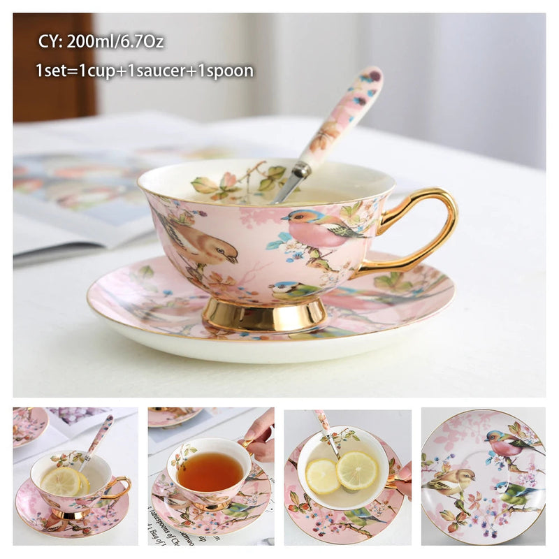 Europe Bone China Coffee Cup Saucer Spoon Set 200ml Luxury Ceramic Mug Top-grade Porcelain Tea Cup Cafe Teaware Party Drinkware-Health Wisdom™