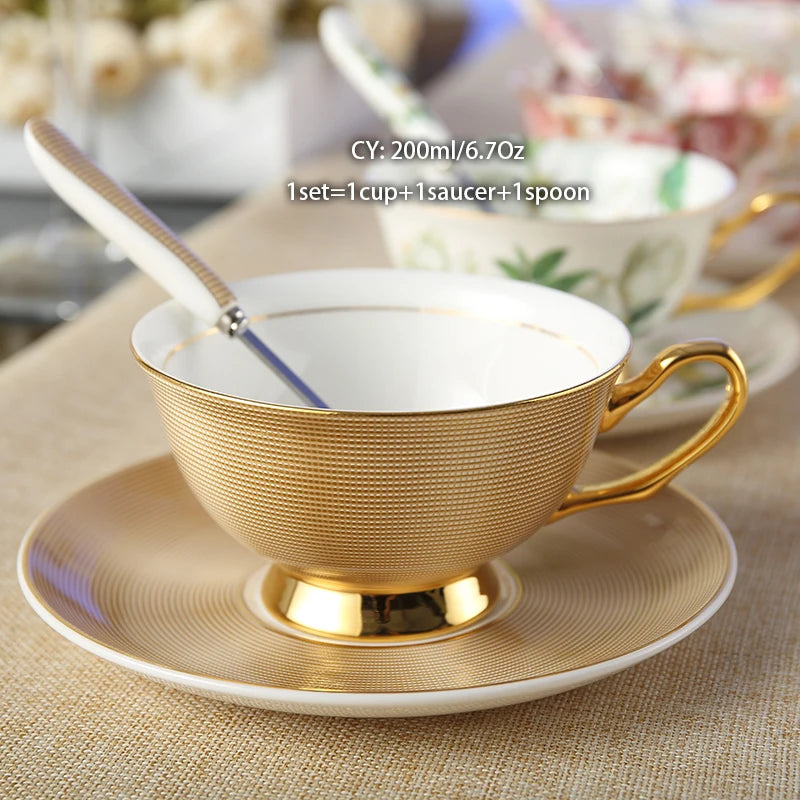 Europe Bone China Coffee Cup Saucer Spoon Set 200ml Luxury Ceramic Mug Top-grade Porcelain Tea Cup Cafe Teaware Party Drinkware-Health Wisdom™