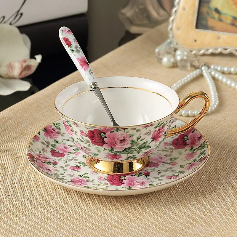 Europe Bone China Coffee Cup Saucer Spoon Set 200ml Luxury Ceramic Mug Top-grade Porcelain Tea Cup Cafe Teaware Party Drinkware-Health Wisdom™