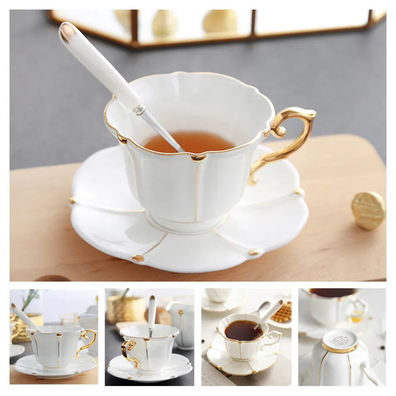 Europe Bone China Coffee Cup Saucer Spoon Set 200ml Luxury Ceramic Mug Top-grade Porcelain Tea Cup Cafe Teaware Party Drinkware-Health Wisdom™