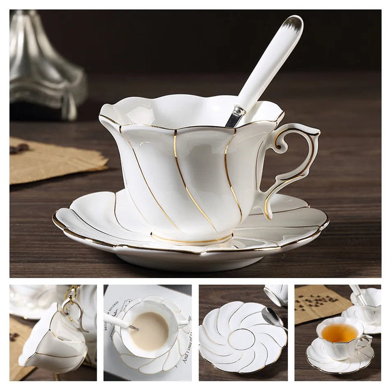 Europe Bone China Coffee Cup Saucer Spoon Set 200ml Luxury Ceramic Mug Top-grade Porcelain Tea Cup Cafe Teaware Party Drinkware-Health Wisdom™