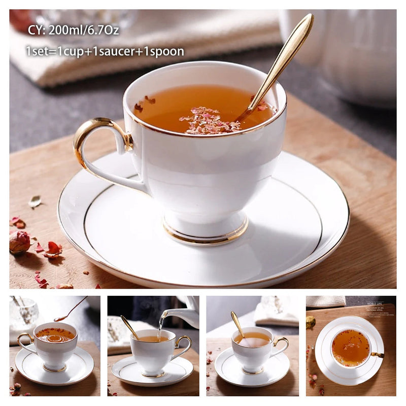 Europe Bone China Coffee Cup Saucer Spoon Set 200ml Luxury Ceramic Mug Top-grade Porcelain Tea Cup Cafe Teaware Party Drinkware-Health Wisdom™