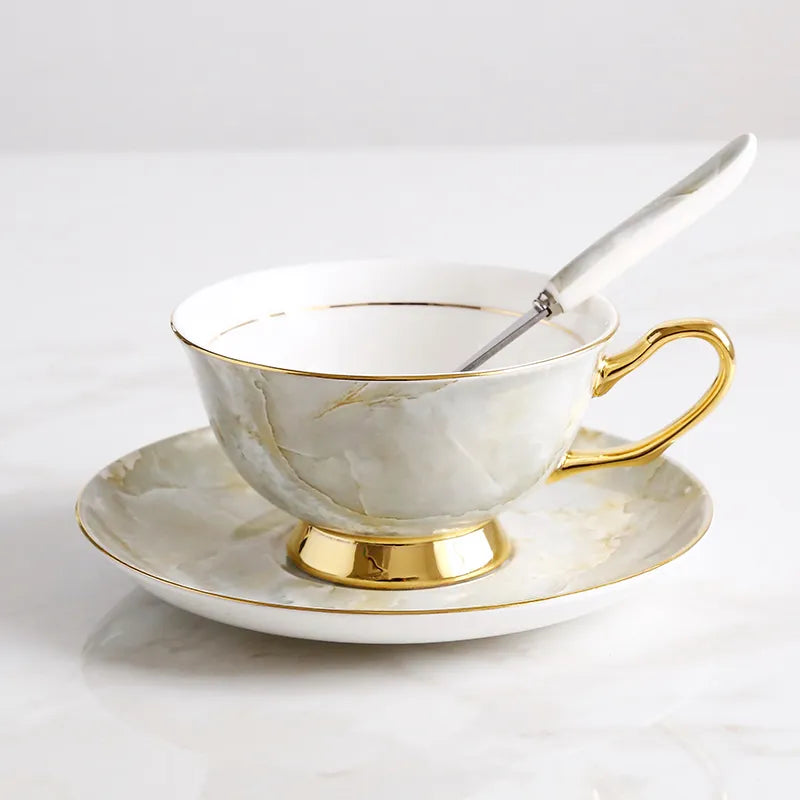 Europe Bone China Coffee Cup Saucer Spoon Set 200ml Luxury Ceramic Mug Top-grade Porcelain Tea Cup Cafe Teaware Party Drinkware-Health Wisdom™
