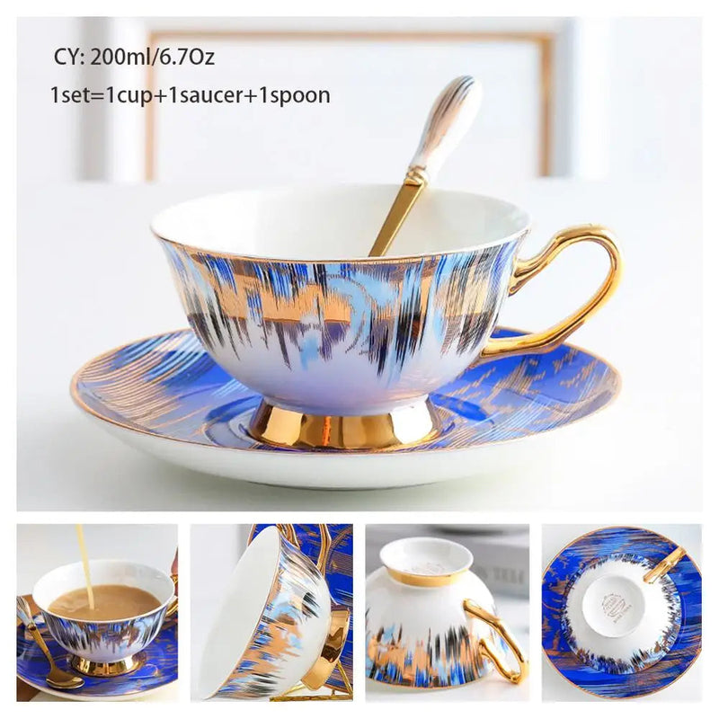 Europe Bone China Coffee Cup Saucer Spoon Set 200ml Luxury Ceramic Mug Top-grade Porcelain Tea Cup Cafe Teaware Party Drinkware-Health Wisdom™