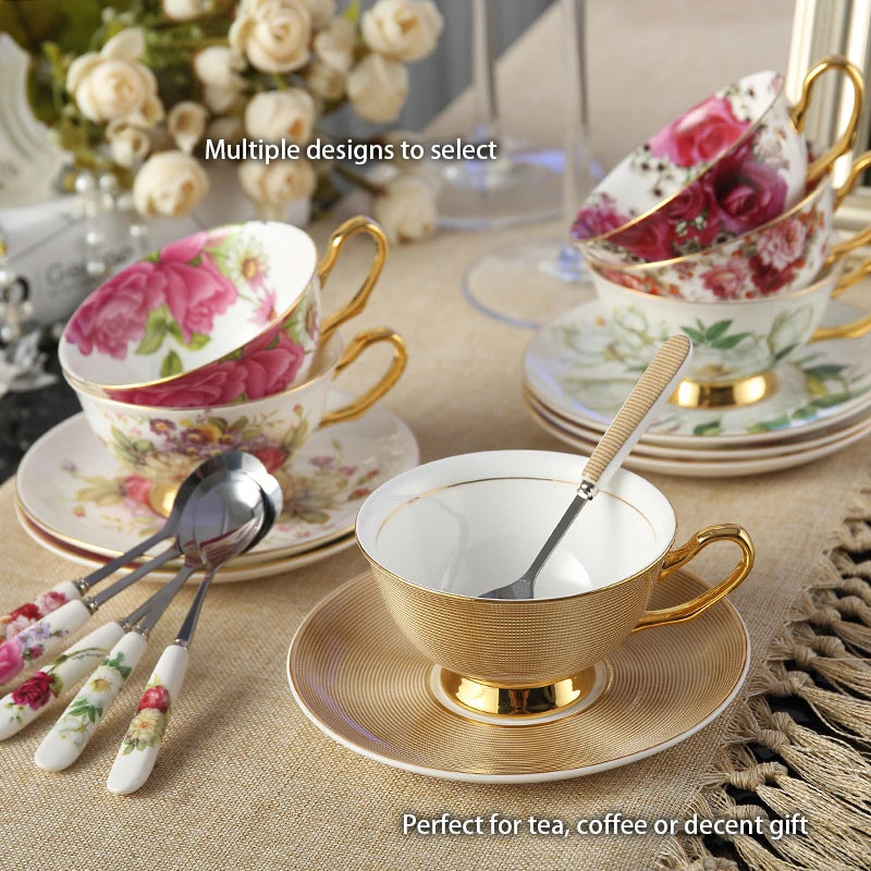 Europe Bone China Coffee Cup Saucer Spoon Set 200ml Luxury Ceramic Mug Top-grade Porcelain Tea Cup Cafe Teaware Party Drinkware-Health Wisdom™