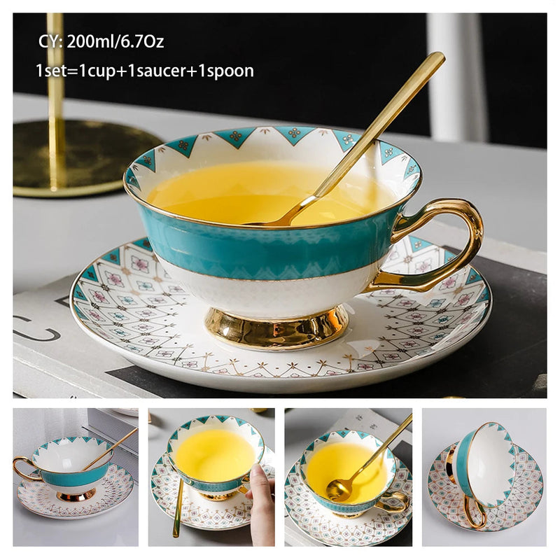 Europe Bone China Coffee Cup Saucer Spoon Set 200ml Luxury Ceramic Mug Top-grade Porcelain Tea Cup Cafe Teaware Party Drinkware-Health Wisdom™