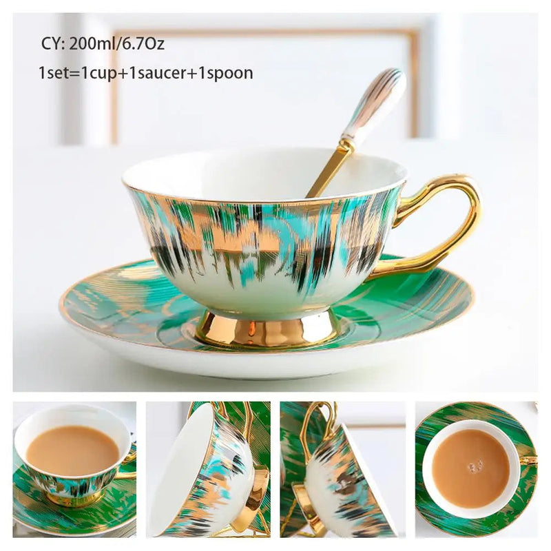 Europe Bone China Coffee Cup Saucer Spoon Set 200ml Luxury Ceramic Mug Top-grade Porcelain Tea Cup Cafe Teaware Party Drinkware-Health Wisdom™