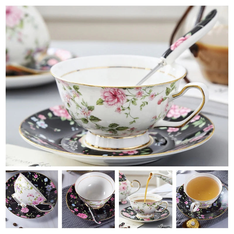 Europe Bone China Coffee Cup Saucer Spoon Set 200ml Luxury Ceramic Mug Top-grade Porcelain Tea Cup Cafe Teaware Party Drinkware-Health Wisdom™