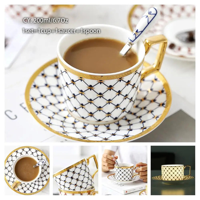 Europe Bone China Coffee Cup Saucer Spoon Set 200ml Luxury Ceramic Mug Top-grade Porcelain Tea Cup Cafe Teaware Party Drinkware-Health Wisdom™