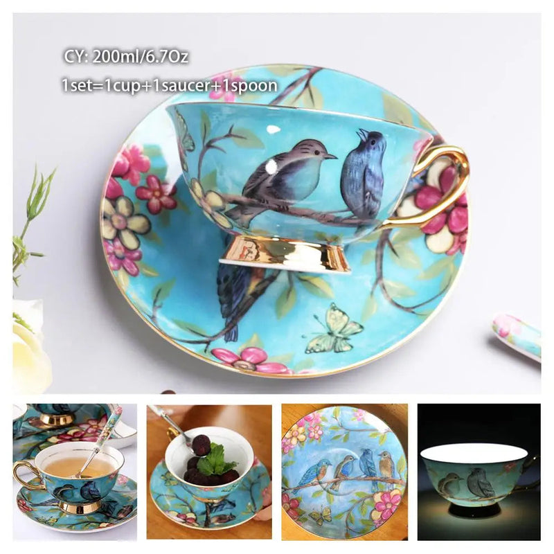 Europe Bone China Coffee Cup Saucer Spoon Set 200ml Luxury Ceramic Mug Top-grade Porcelain Tea Cup Cafe Teaware Party Drinkware-Health Wisdom™
