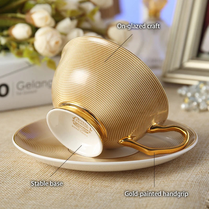 Europe Bone China Coffee Cup Saucer Spoon Set 200ml Luxury Ceramic Mug Top-grade Porcelain Tea Cup Cafe Teaware Party Drinkware-Health Wisdom™
