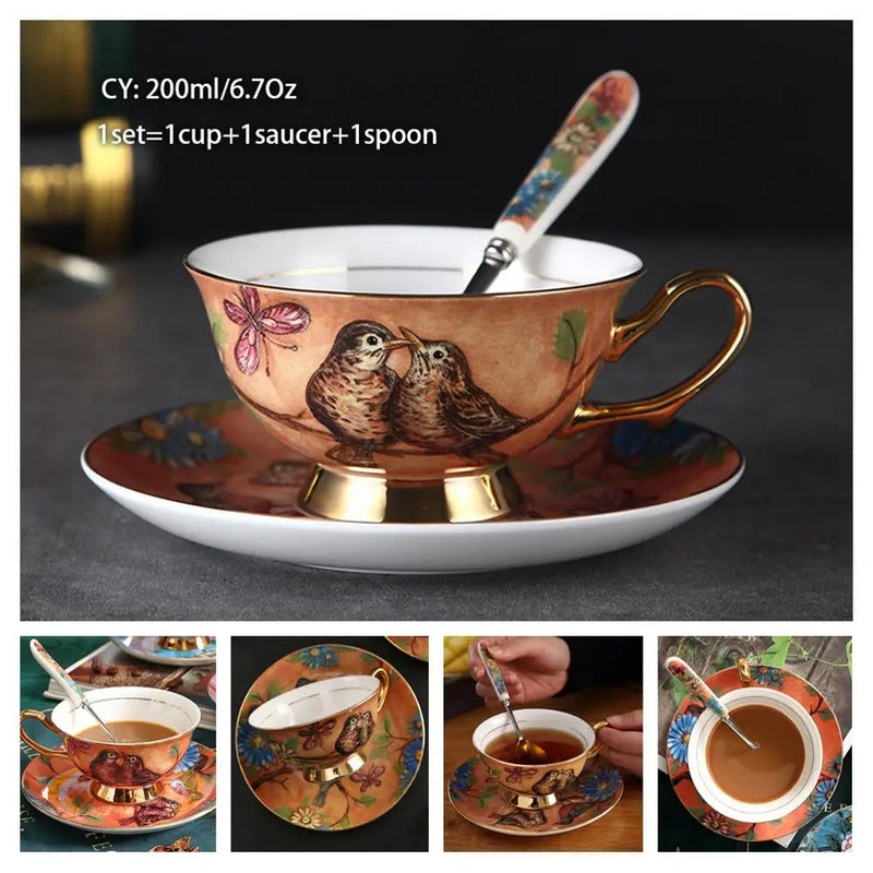 Europe Bone China Coffee Cup Saucer Spoon Set 200ml Luxury Ceramic Mug Top-grade Porcelain Tea Cup Cafe Teaware Party Drinkware-Health Wisdom™