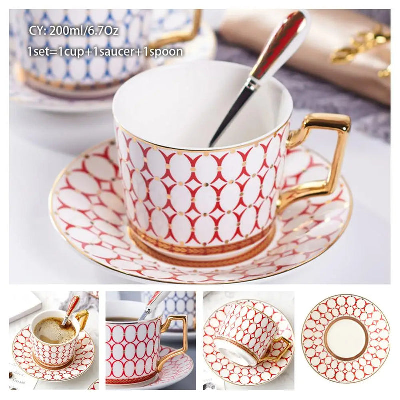 Europe Bone China Coffee Cup Saucer Spoon Set 200ml Luxury Ceramic Mug Top-grade Porcelain Tea Cup Cafe Teaware Party Drinkware-Health Wisdom™