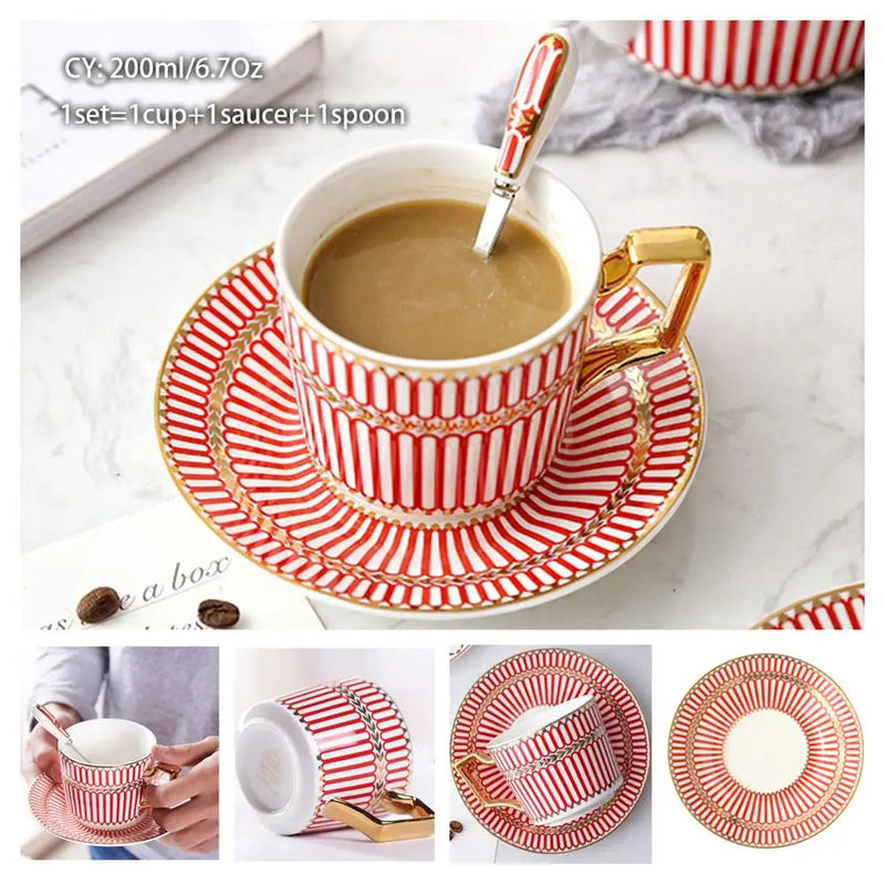 Europe Bone China Coffee Cup Saucer Spoon Set 200ml Luxury Ceramic Mug Top-grade Porcelain Tea Cup Cafe Teaware Party Drinkware-Health Wisdom™