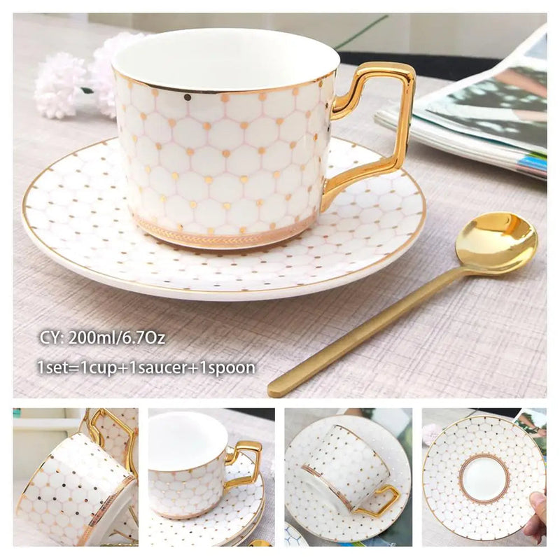 Europe Bone China Coffee Cup Saucer Spoon Set 200ml Luxury Ceramic Mug Top-grade Porcelain Tea Cup Cafe Teaware Party Drinkware-Health Wisdom™