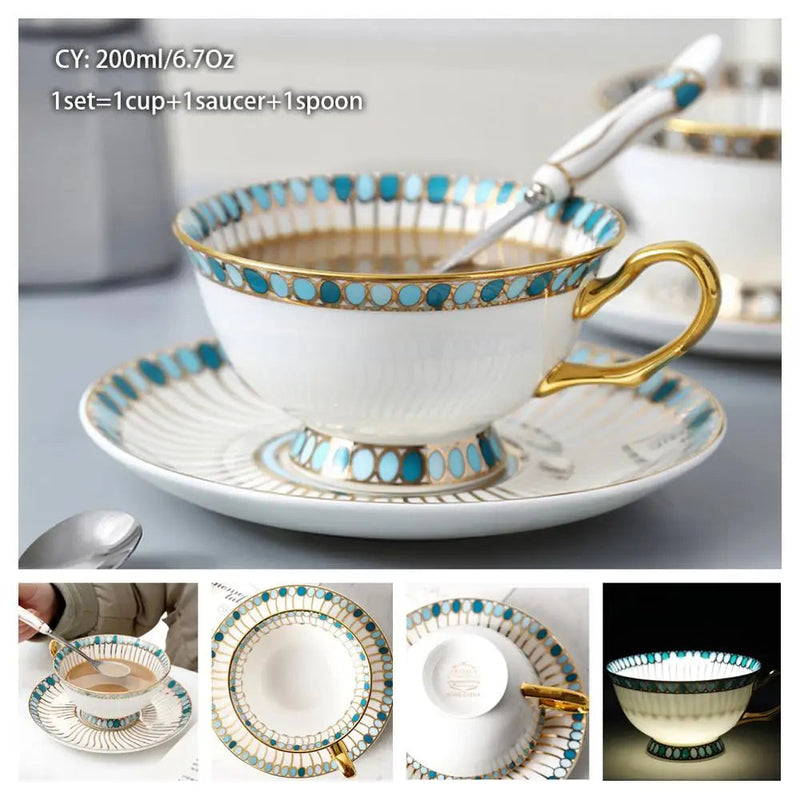 Europe Bone China Coffee Cup Saucer Spoon Set 200ml Luxury Ceramic Mug Top-grade Porcelain Tea Cup Cafe Teaware Party Drinkware-Health Wisdom™