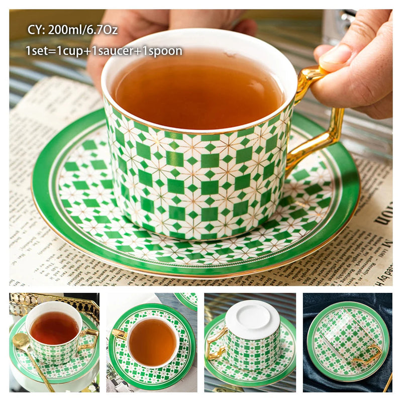 Europe Bone China Coffee Cup Saucer Spoon Set 200ml Luxury Ceramic Mug Top-grade Porcelain Tea Cup Cafe Teaware Party Drinkware-Health Wisdom™